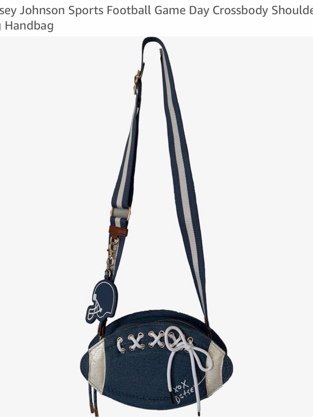 Betsey Johnson Navy Blue Denim Game Day Crossbody with White Laces